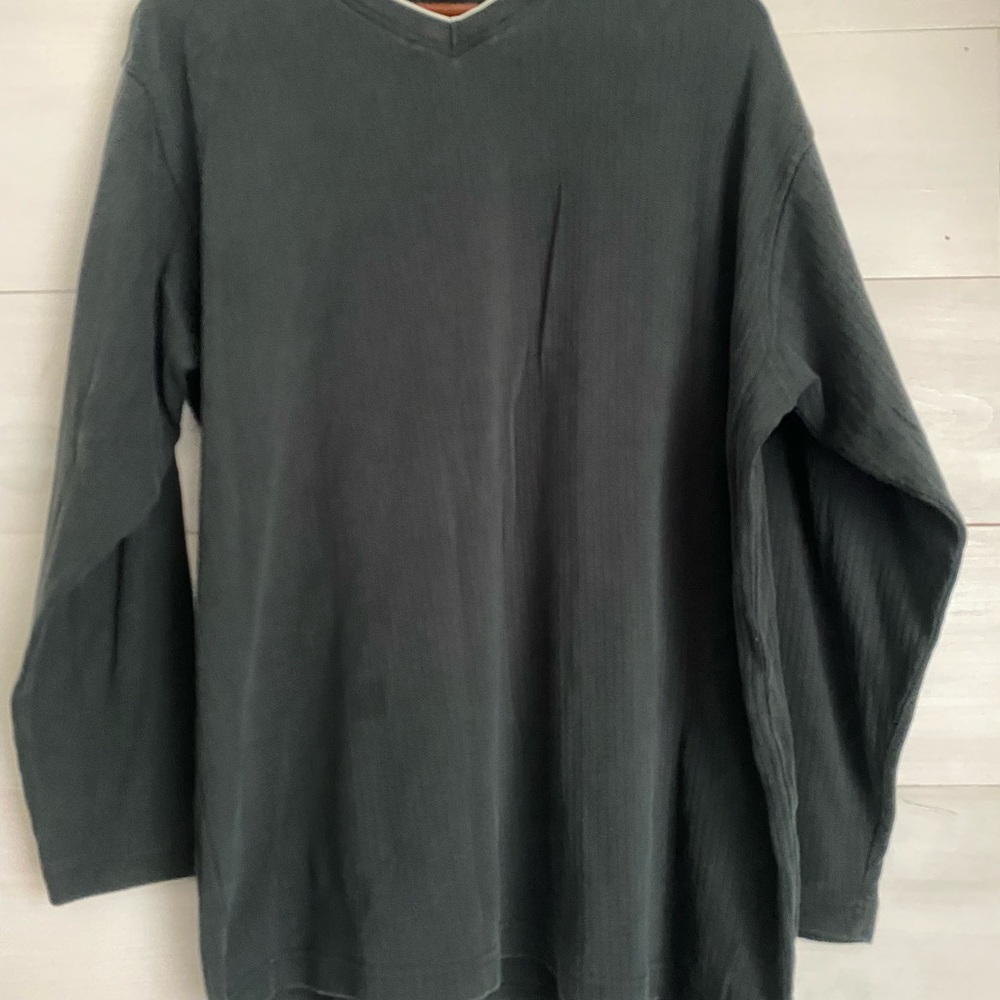 Vtg 90s Bugle Boy Ribbed V-Neck Sweater Shirt | Oversized Boxy Knit | Medium Men